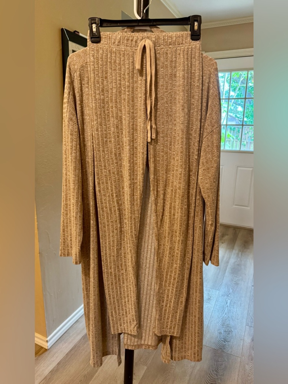SHEIN Tan Pants Set Womens XS Ribbed Knit 2 Piece Lounge Outfit